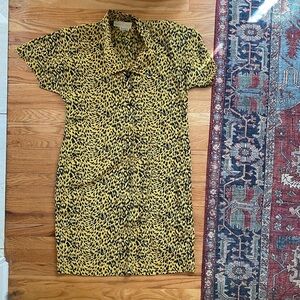 Vintage 80s Simone De Liliana Leopard Yellow Vixen Dress L/XL Paris NY Rome